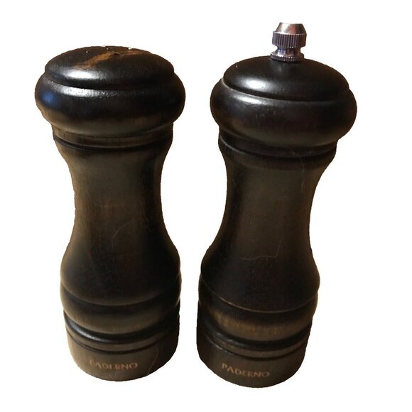 Paderno Walnut Medium Expresso Wood Salt & Pepper Mill Set 5” MCM Vintage - Picture 1 of 8